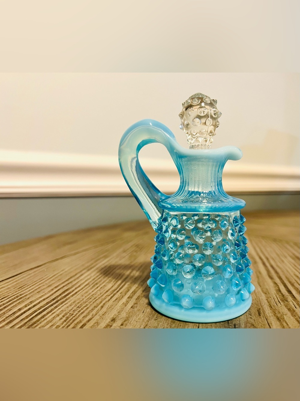 Fenton Blue Hobnail Cruet with Clear Stopper